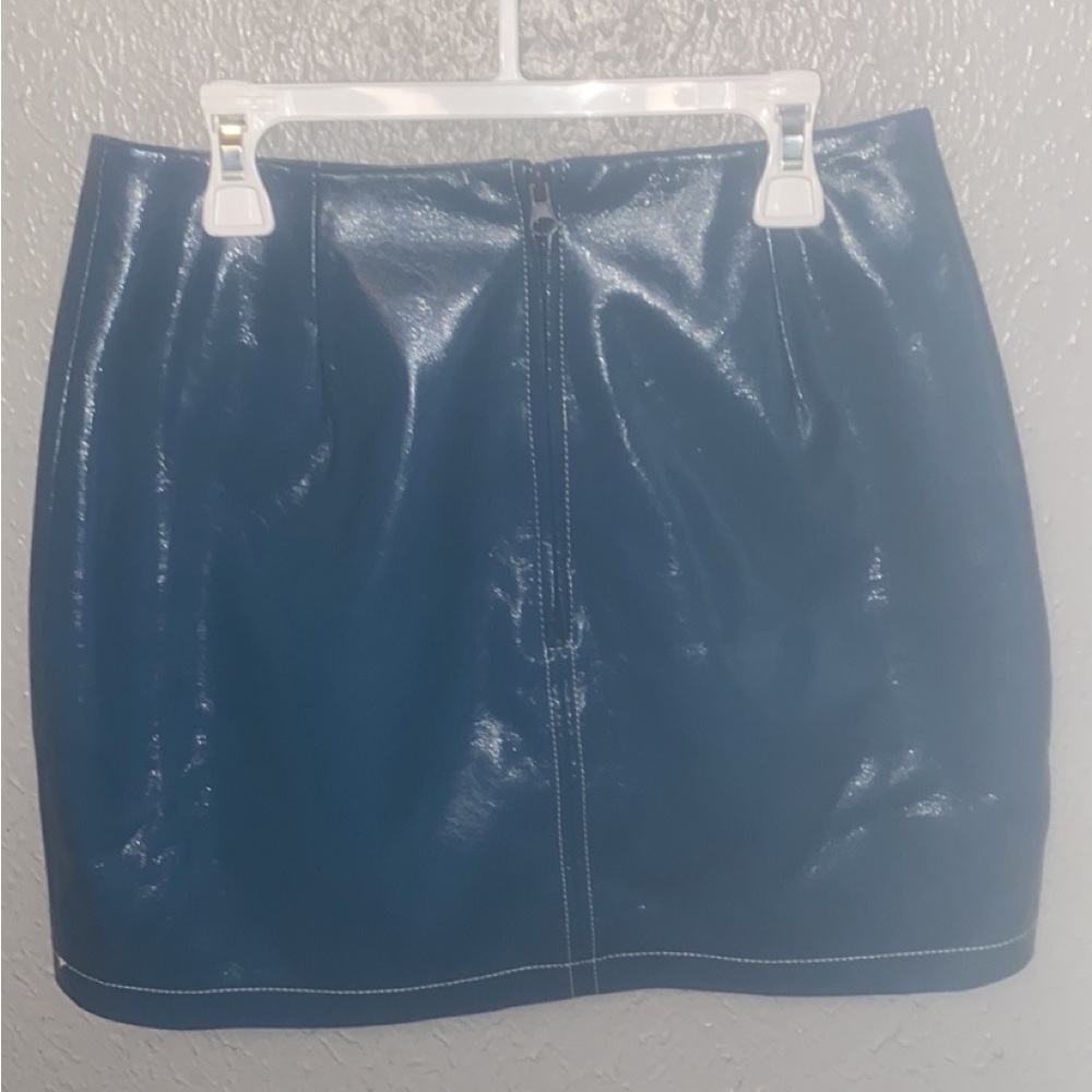 dark turquoise leather skirt